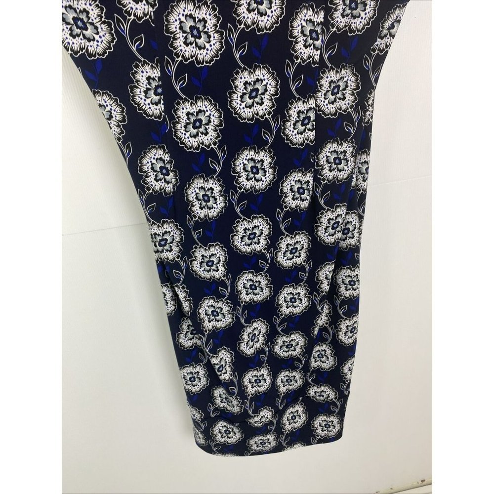 Jacqui E Size M Women's Wrap Dress Blue Floral Sleeveless - Picture 7 of 7